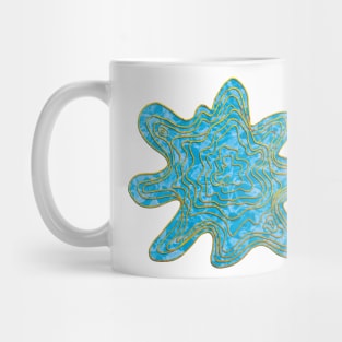 Trippy Topographic Wavy Contour Fluid Line Art Gold on Sea Blue Mug